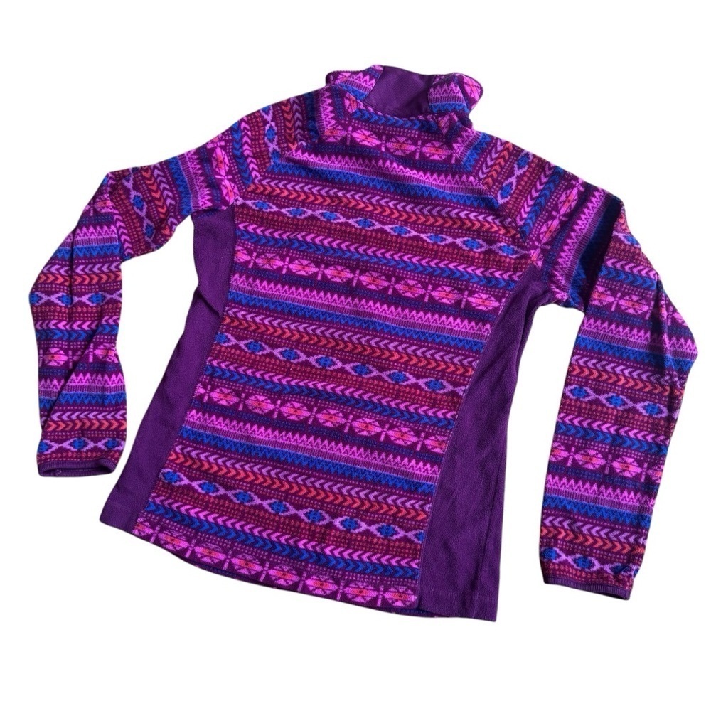 Columbia Pink purple Aztec Geometric Fleece 1/4 Zip Pullover outdoor Hiking M - Picture 2 of 6